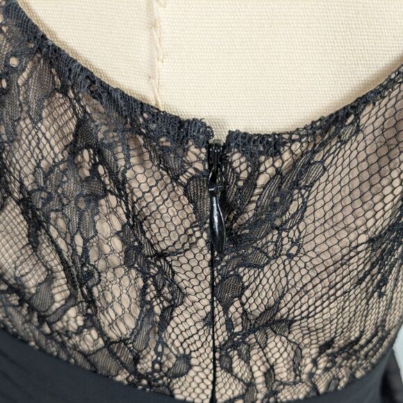 Lace Midi Dress 12 Black Tan Y2K Babydoll Illusion Glam Classic Guest Cocktail - Picture 8 of 11